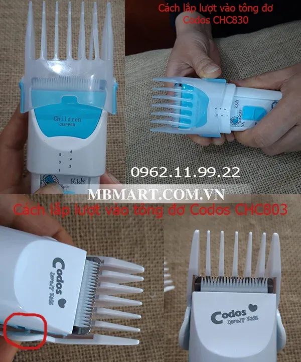 Lắp lưỡi cắt vào tông đơ