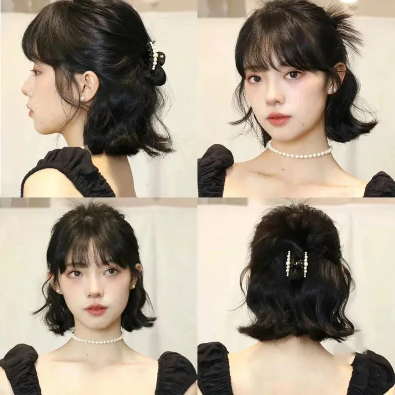 Tóc ngắn kiểu bob kết hợp với tóc mái thưa, tạo cảm giác trẻ trung, nữ tính và cân đối gương mặt