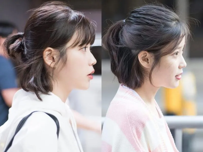 Tóc ngắn buộc nửa đầu lỏng với một chút tóc mai rơi tự do, tạo nên phong cách đáng yêu và năng động