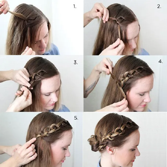 Tóc mái dài được tết kiểu mắt xích tạo vẻ nữ tính, thanh lịch