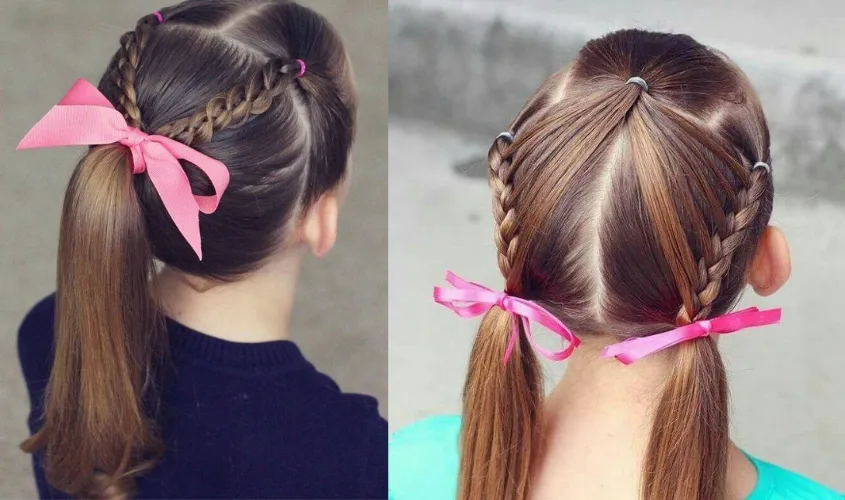 Tết tóc cho bé gái kiểu thắt tít ngắn nửa đầu