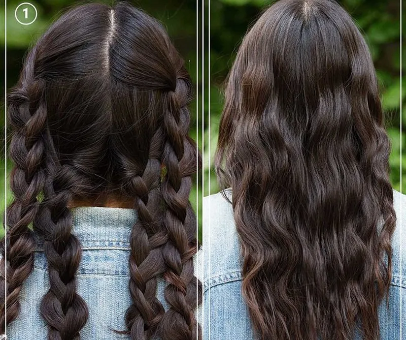 Tóc tết thành nhiều phần để tạo sóng tóc bồng bềnh tự nhiên
