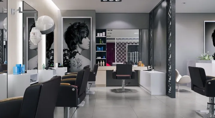 Khu vực gội đầu với bồn hiện đại và nội thất thoải mái