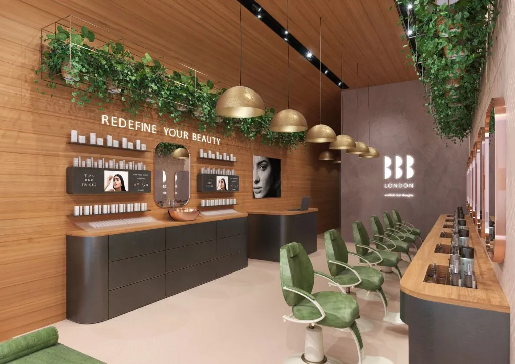 Thiết kế salon tóc hiện đại với mảng tường trang trí độc đáo