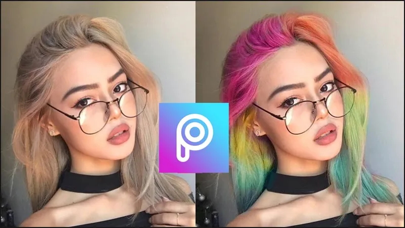 Ảnh chụp màn hình giao diện PicsArt, minh họa công cụ chỉnh màu tóc
