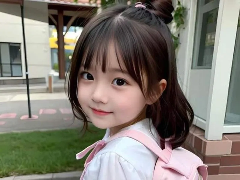 Kiểu buộc tóc nửa đầu đơn giản, sử dụng kẹp trang trí để che mối buộc tạo vẻ ngoài duyên dáng