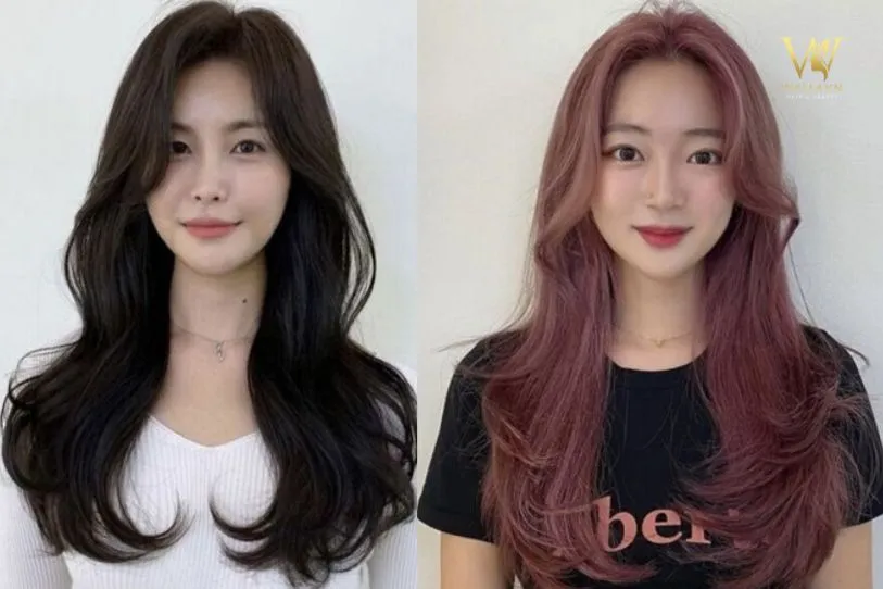 Tóc dài thẳng kết hợp mái bay rẽ ngôi giữa tạo vẻ sang chảnh và thanh lịch