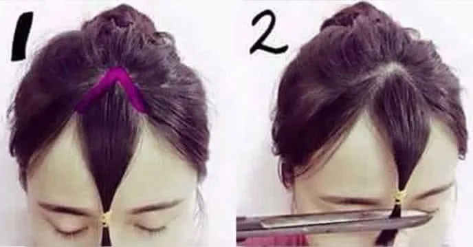 Kỹ thuật buộc tóc định hình phần mái trước khi cắt để tạo kiểu tóc 2 mái thưa