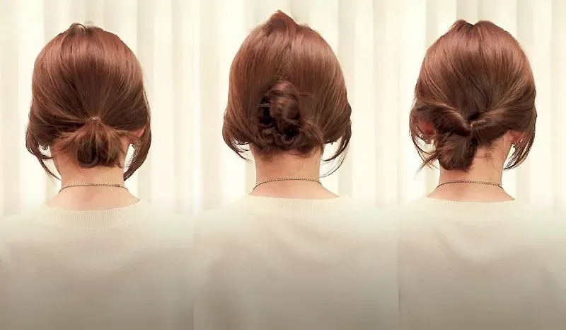 Kiểu búi tóc thấp lỏng lẻo cho tóc ngắn, tạo sự nữ tính, thanh lịch và phù hợp với nhiều dịp quan trọng