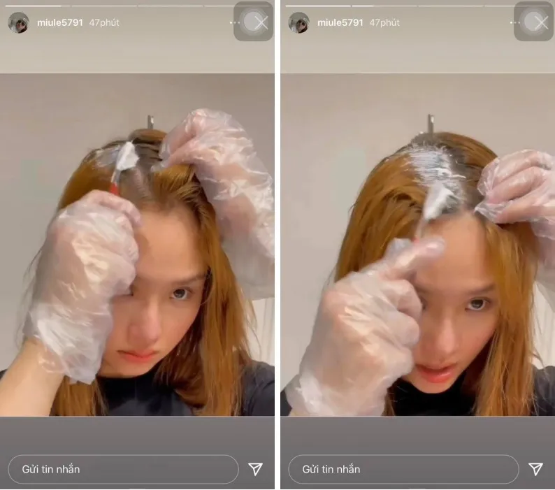 Sử dụng lược nhọn chia tóc thành từng đường thẳng và chải thuốc nhuộm theo hàng mỏng (khoảng 1cm) là nguyên tắc vàng để thuốc nhuộm bám đều và tối đa hóa sự đồng nhất màu sắc.