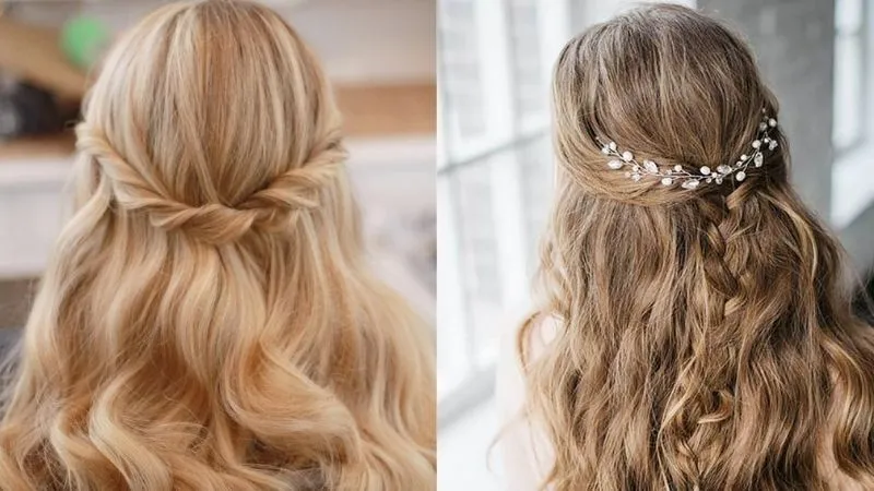 Cô gái với mái tóc tết lệch bên vai, tạo kiểu lãng mạn