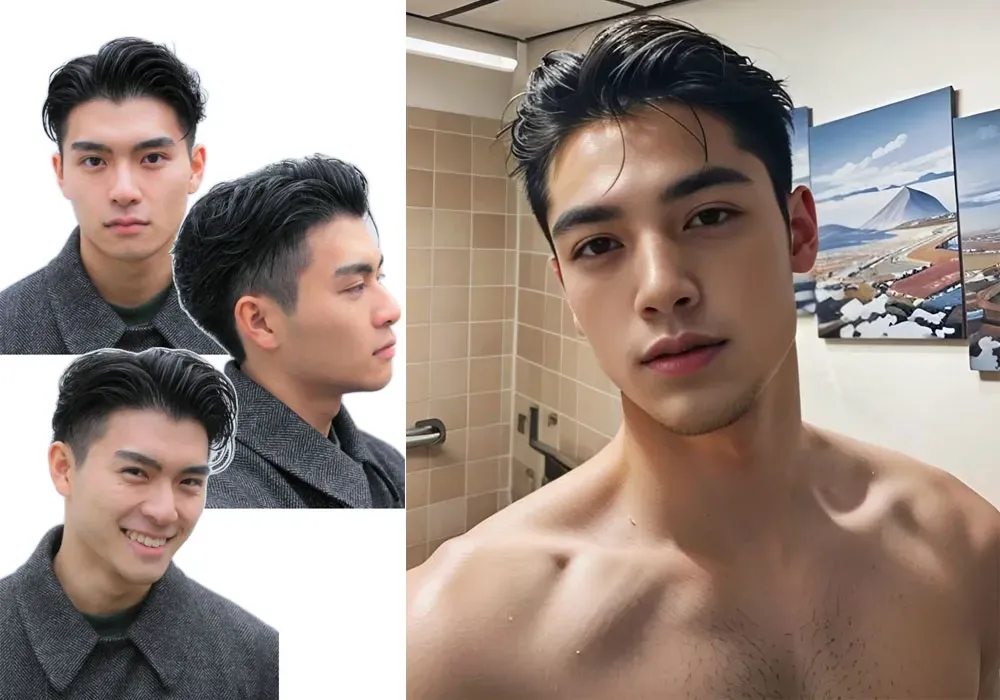 Hình ảnh tóc Pompadour Wet Look cho nam giới, thể hiện đẳng cấp trong cách tạo kiểu tóc ướt cho nam