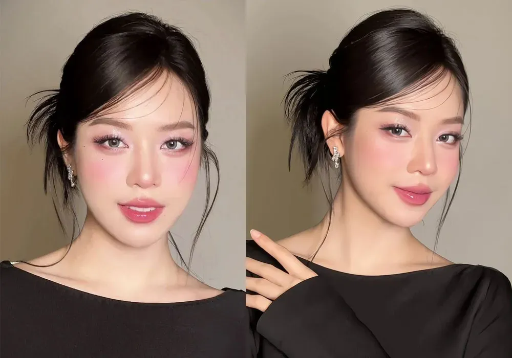 Kiểu tóc nữ Wet Look búi cao, một biến thể của kiểu tóc ướt
