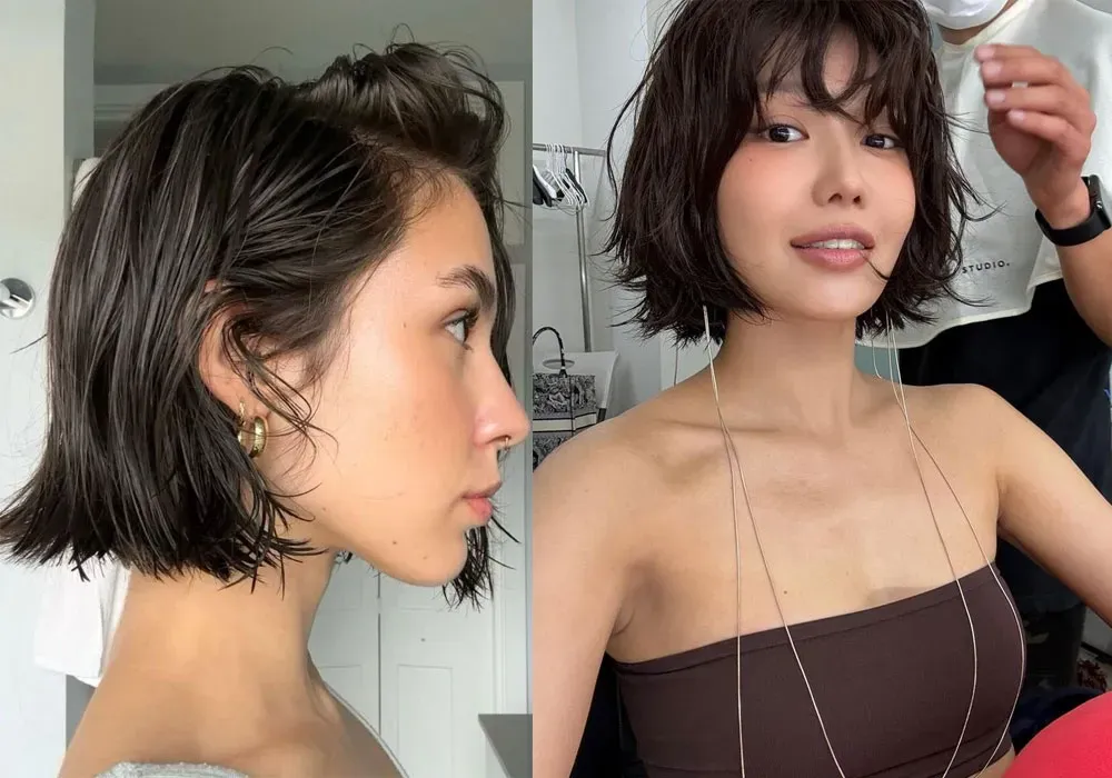 Tóc Layered Wet Bob nữ, minh họa cho kiểu tóc ướt hiện đại