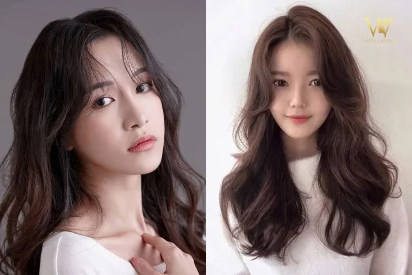 Tóc xoăn sóng nước lớn kết hợp tóc mái bay quyến rũ cho cô nàng mặt tròn