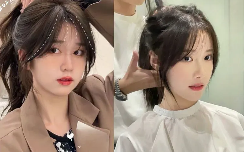 Ảnh người mẫu với kiểu tóc mái bay và tóc uốn nhẹ nhàng ôm vào khuôn mặt