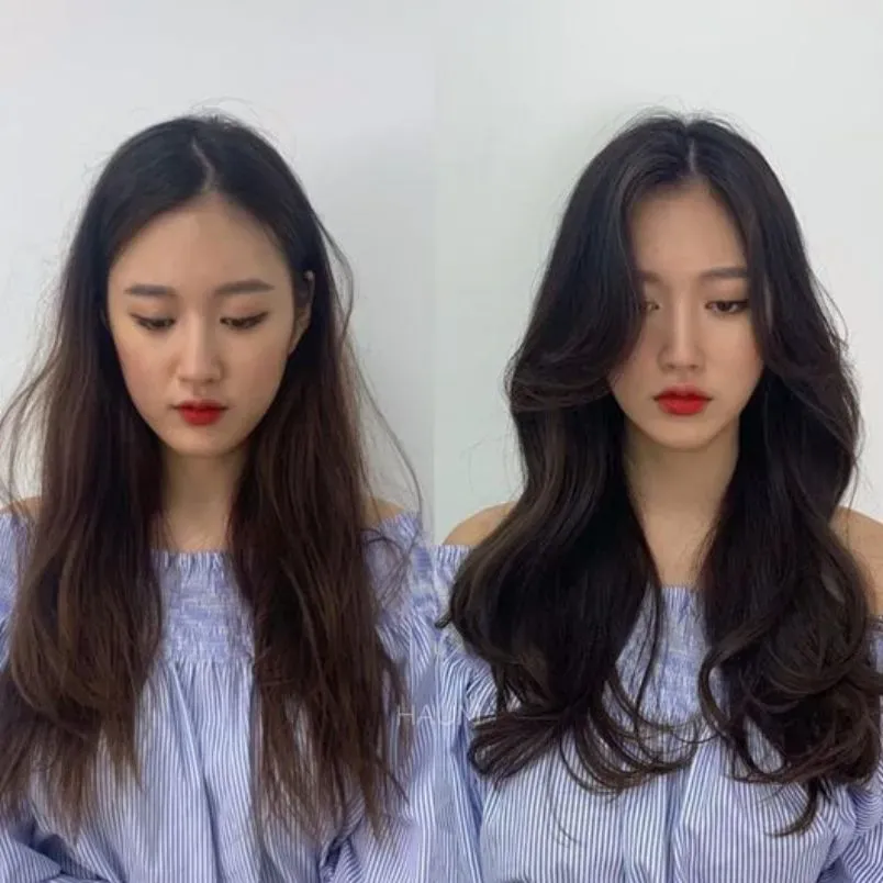 Tóc mái bay tạo đường cong mềm mại, phá vỡ sự cứng nhắc của xương quai hàm vuông