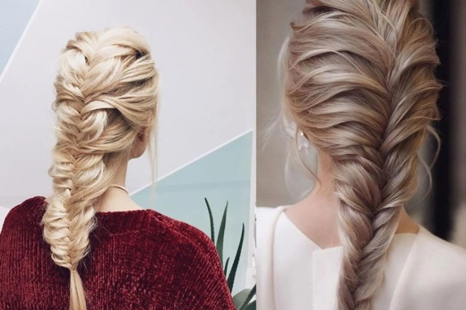 Phụ nữ đang tự tết tóc đuôi cá tại nhà