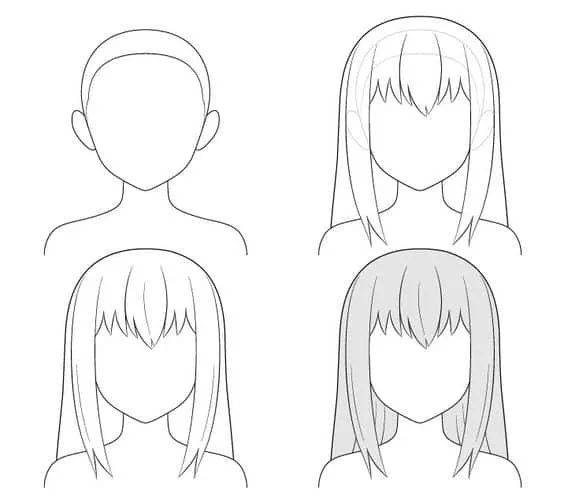 Từng bước vẽ kiểu tóc dài anime