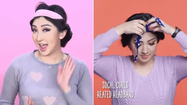 Thành quả sau khi tháo lô uốn tóc băng đô, tạo kiểu tóc xoăn bồng bềnh