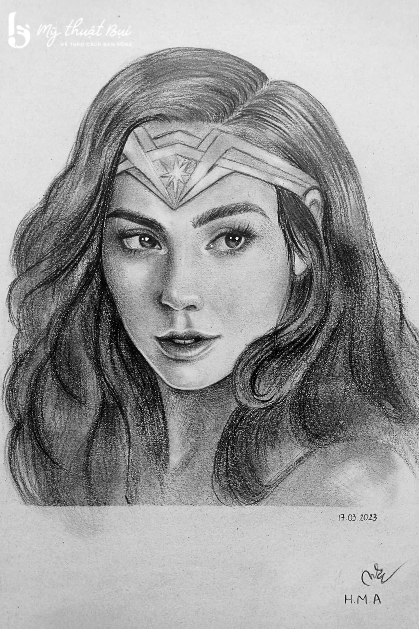 Tác phẩm chân dung nữ với mái tóc dài chi tiết và sống động