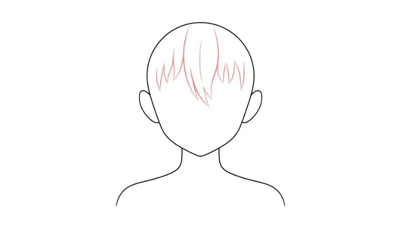 Bắt đầu bằng việc vẽ tóc mái và chia tóc thành các cụm lớn bằng nét phác thảo