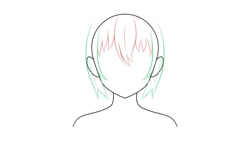 Vẽ tóc ôm sát hai bên đầu, duy trì độ dày và uốn cong hợp lý ở vùng tai