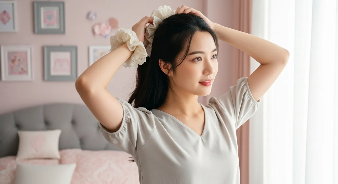 Phụ kiện chun buộc tóc scrunchies ren dùng cho kiểu tóc đuôi ngựa cao