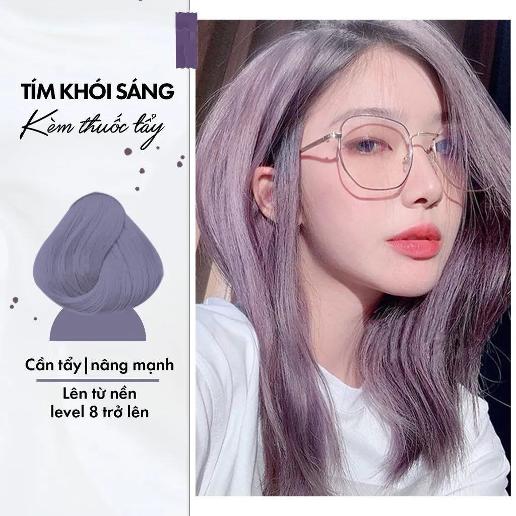 Thực Hiện Tẩy Tóc Đen Để Nhuộm Màu Tím Khói Sáng Ấn Tượng